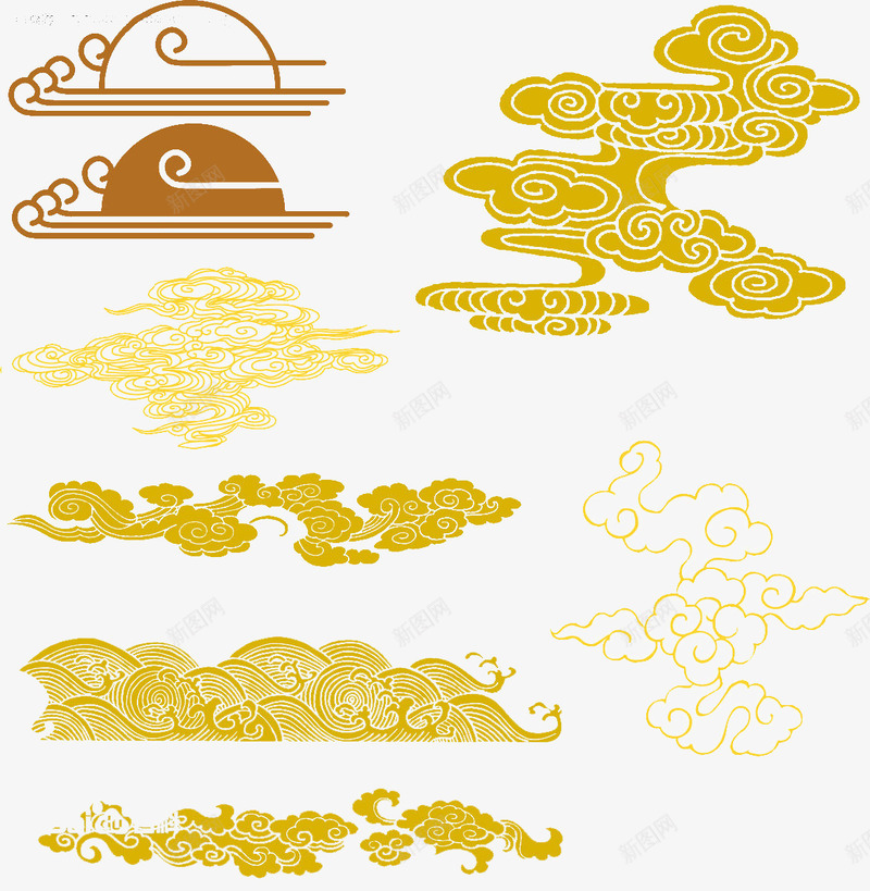 金色高大上云纹png免抠素材_新图网 https://ixintu.com 云锦花纹 如意纹 底纹 手绘 曲线 祥云素材