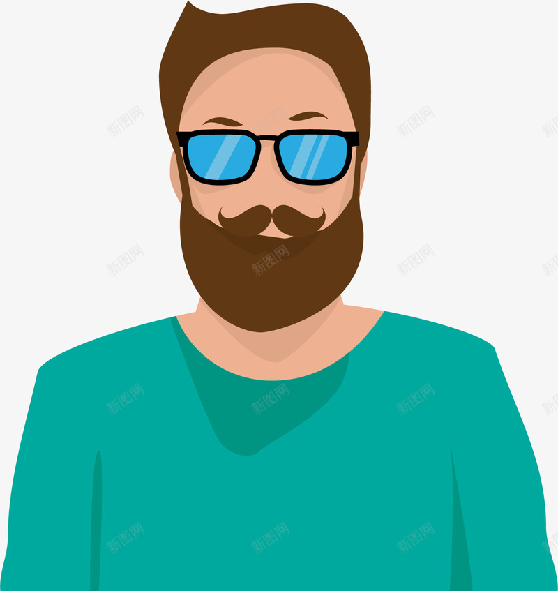 外国男png免抠素材_新图网 https://ixintu.com 卡通胡子男 外国叔叔 太阳眼镜 绿蓝色衣服男士