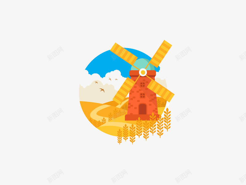 扁平化风车图标png_新图网 https://ixintu.com H5页面素材 创意卡通元素 卡通 扁平化 扁平素材 电商卡通 稻草 网页设计卡通 谷物 风车
