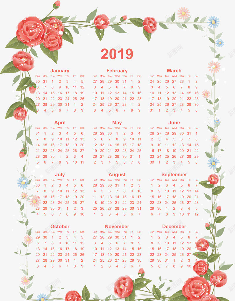 高贵小玫瑰2019日历psd免抠素材_新图网 https://ixintu.com 2019日历 低调 典雅 小玫瑰 常规 简约 通用 高贵
