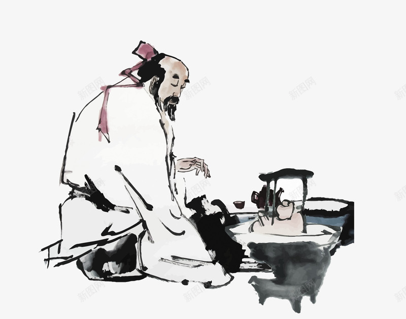 中国风水墨煮茶老人矢量图eps免抠素材_新图网 https://ixintu.com 中国风 卡通 国画 手绘 水墨 煮茶老人PNG矢量图 煮茶老人免扣PNG图 煮茶茶具 矢量图 矢量煮茶老人