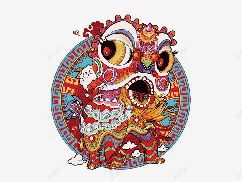 中国风新年瑞兽psd免抠素材_新图网 https://ixintu.com 中国风 可爱 新年 新春 狮子 瑞兽 纹理 贺春