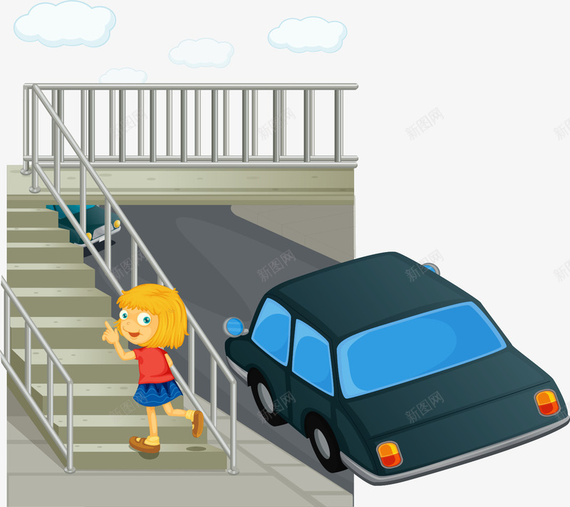 手绘天桥过马路png免抠素材_新图网 https://ixintu.com 交通安全 交通安全海报 天桥 安全过马路 慢行 手绘