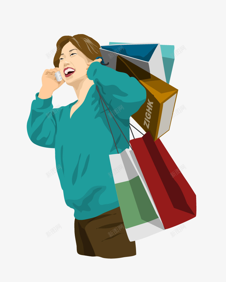 打电话的女人矢量图eps免抠素材_新图网 https://ixintu.com 人物 开心 打电话 购物 矢量图