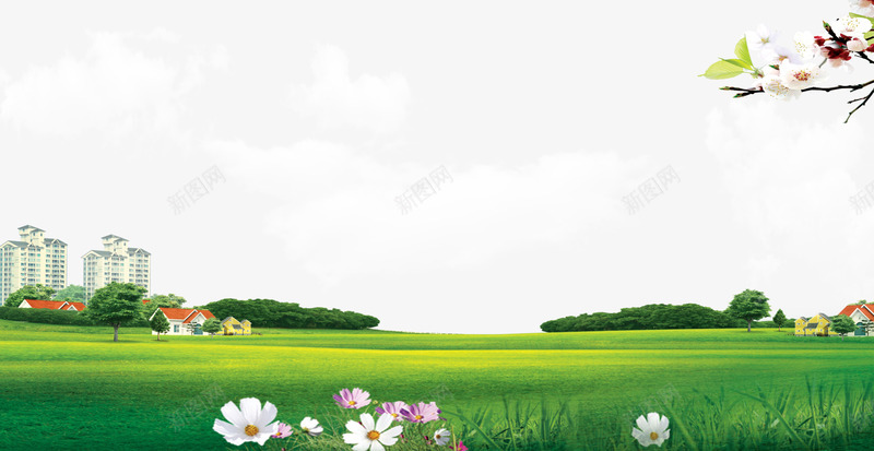草地背景png免抠素材_新图网 https://ixintu.com png免费素材 花 花丛 草地 蓝天白云草地 高楼