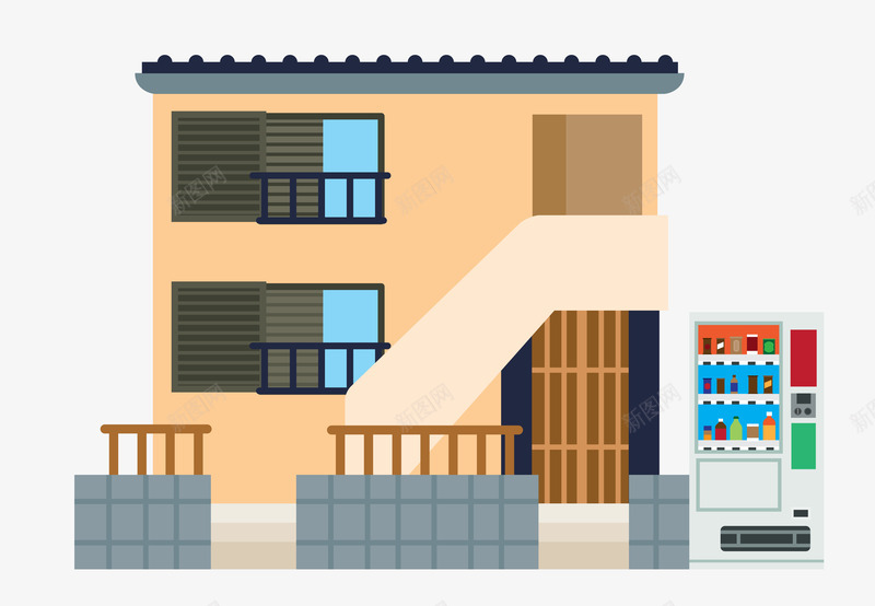 二层小楼png免抠素材_新图网 https://ixintu.com 二层小楼 售货机 日式建筑 矢量素材