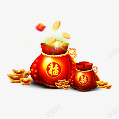 手绘卡通红色福袋png免抠素材_新图网 https://ixintu.com 卡通 红色