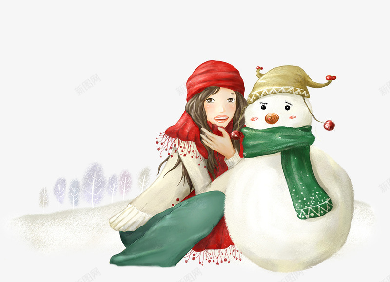 怕冷的小女孩png免抠素材_新图网 https://ixintu.com 冬天 美丽女孩 雪人