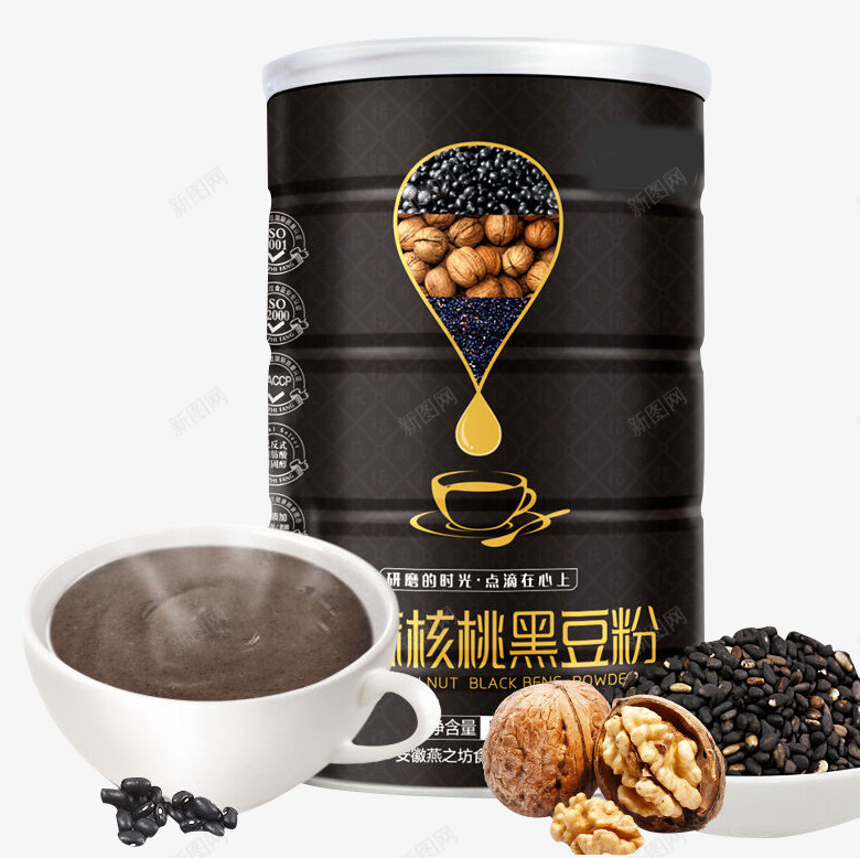 核桃黑豆粉png免抠素材_新图网 https://ixintu.com 产品实物 即食 核桃 粉状 袋装 速溶 黑豆