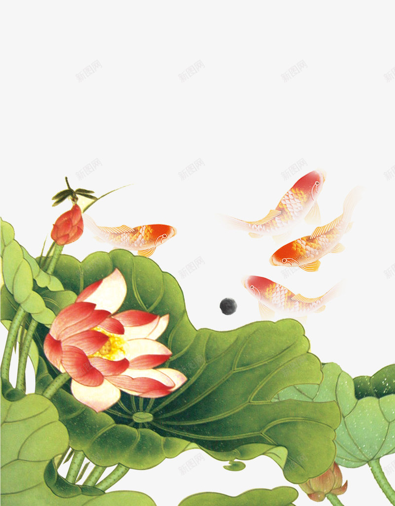 中国风手绘荷塘鲤鱼背景psd免抠素材_新图网 https://ixintu.com 中国风 手绘 素材背景 荷塘 鲤鱼