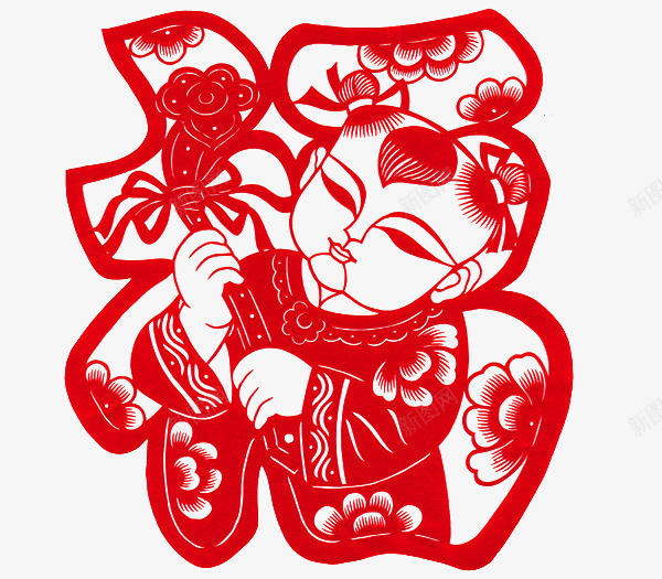 福字小孩剪纸png免抠素材_新图网 https://ixintu.com 剪纸 喜庆 小孩 福 节日