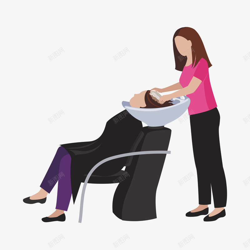 卡通版正在洗头的人png免抠素材_新图网 https://ixintu.com 动漫动画 卡通人物 卡通手绘 卡通理发师 洗头 理发师 装饰图