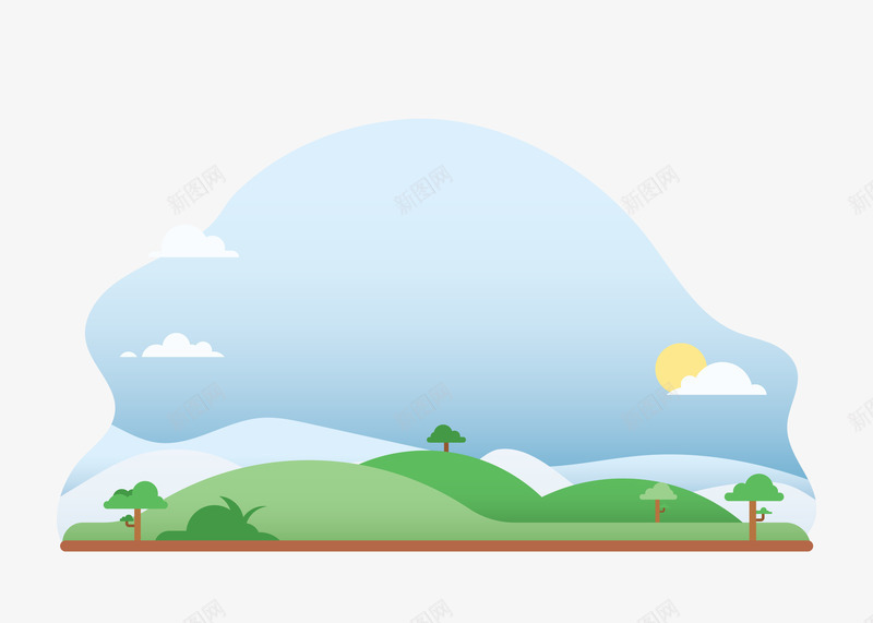 卡通风景png免抠素材_新图网 https://ixintu.com PNG图 PNG图下载 创意卡通 卡通 卡通插图 插图 绿山 草地 野外风景 风景