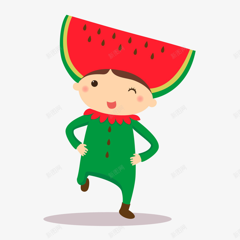 卡通穿着西瓜服装的儿童矢量图ai免抠素材_新图网 https://ixintu.com 人物设计 儿童 儿童节 卡通 水果 西瓜服装 矢量图