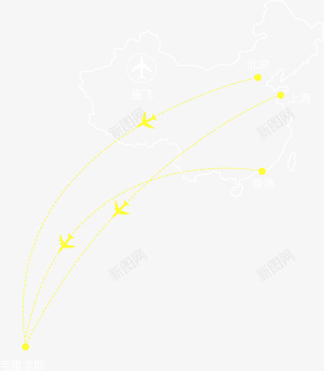 黄色卡通飞行路线png免抠素材_新图网 https://ixintu.com 卡通 路线 飞行 黄色