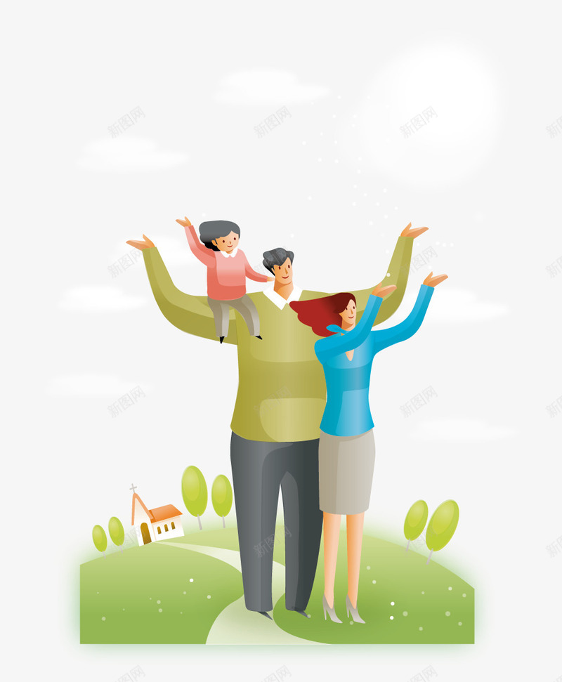 装饰插画草地上的一家人png免抠素材_新图网 https://ixintu.com 一家人 三口之家 卡通 草地上 草地上的人 装饰插画