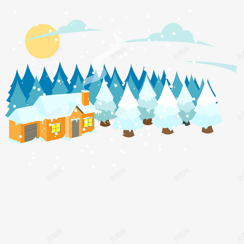 卡通手绘冬季下雪场景图矢量图ai免抠素材_新图网 https://ixintu.com 下雪 冬天 冬季 房屋 树 被雪覆盖的建筑房屋 矢量图