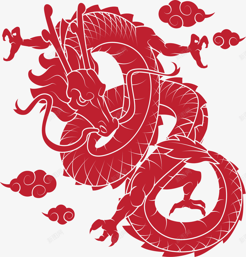 红色的中国风神龙矢量图ai免抠素材_新图网 https://ixintu.com 中国风 中国龙 矢量png 神龙 红色神龙 红色龙纹 矢量图