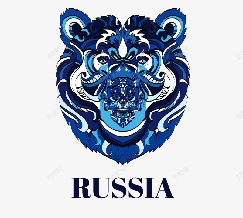 蓝色胸前印花图案矢量图图标ai_新图网 https://ixintu.com T恤 logo 动物 印花 服装设计 猛兽 精美 精良 蓝色 设计感 黑熊 矢量图