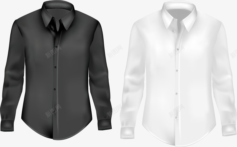 手绘衣服png免抠素材_新图网 https://ixintu.com 手绘 白色 长袖衬衫 黑色