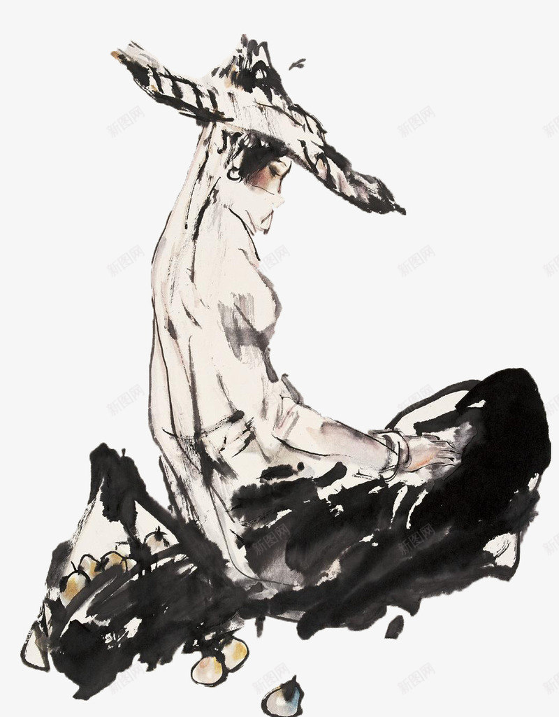 惠安女背影国画png免抠素材_新图网 https://ixintu.com 国画 惠安女 爱心基金 背影 黑白