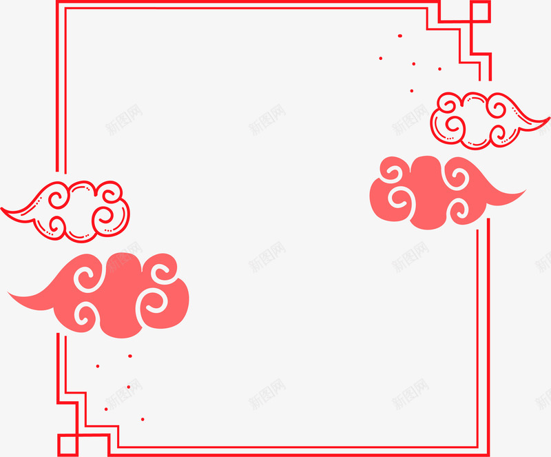 中国风红色边框装饰矢量图ai免抠素材_新图网 https://ixintu.com 中国风 中国风边框 手绘边框 手绘边框装饰 祥云 红色边框装饰 边框 矢量图
