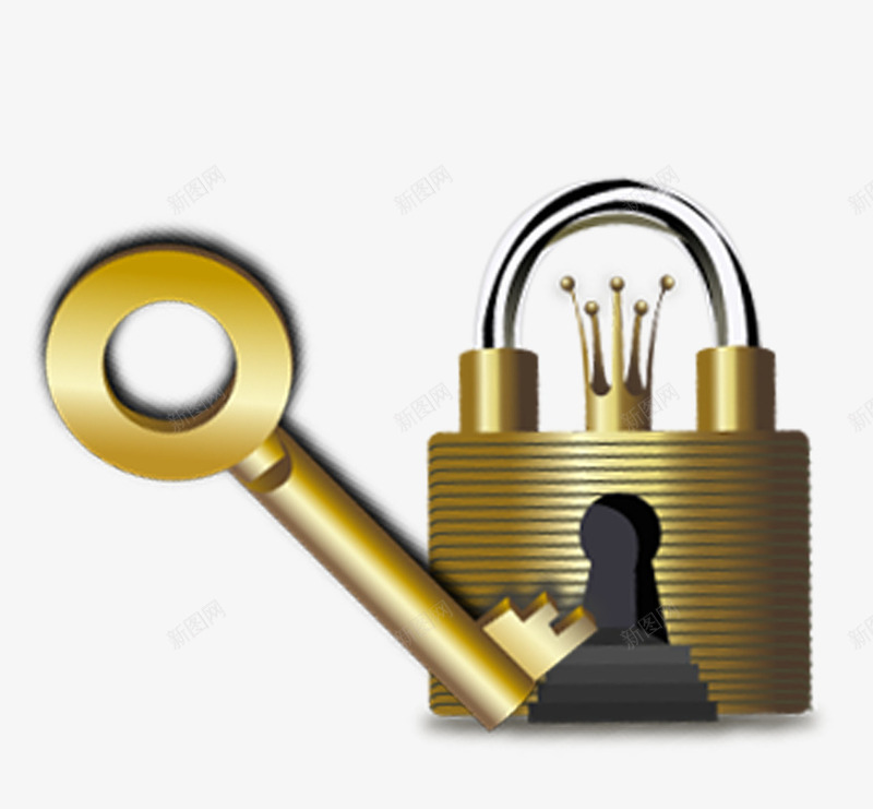 金锁金色色调png免抠素材_新图网 https://ixintu.com 插画 精致 金色色调 金色钥匙 金锁