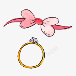 水彩风卡通戒指蝴蝶结婚庆求婚素矢量图素材