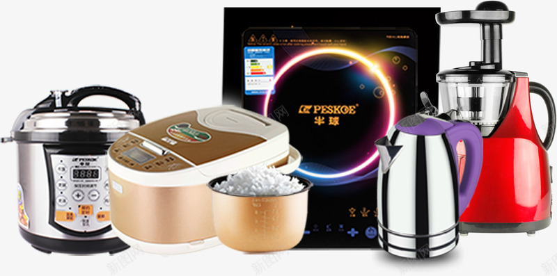 家电礼品堆png免抠素材_新图网 https://ixintu.com 家电 微波炉 烧水壶 电锅 电饭锅 送礼