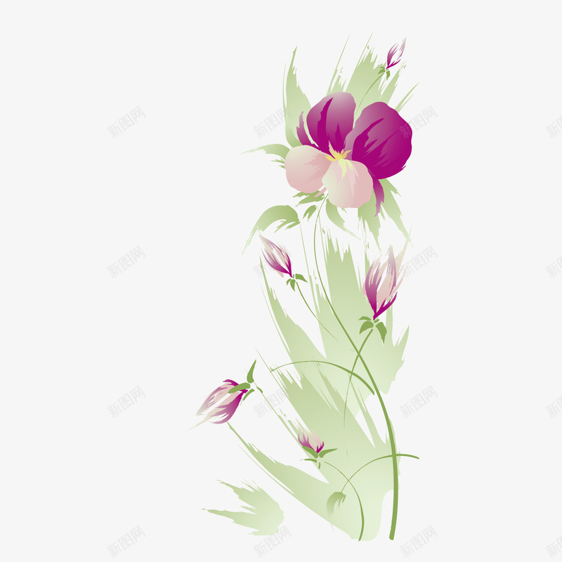 手绘水印花纹矢量图ai免抠素材_新图网 https://ixintu.com 水印 水印花朵 矢量兰花 矢量素材 矢量花纹 紫兰花 矢量图