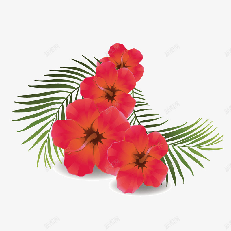 绿叶大红花png免抠素材_新图网 https://ixintu.com 大红花 矢量绿叶红花 矢量绿叶鲜花 矢量鲜花