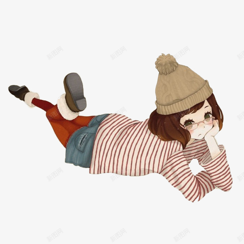 不开心免费下png免抠素材_新图网 https://ixintu.com 休闲 冬天 小清新 居家 帽子 怒气 条纹衫 简约 趴着