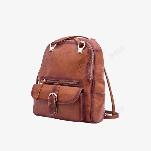 烫色卷边双肩包png免抠素材_新图网 https://ixintu.com 书包 产品实物 包包 双肩包 棕色 深色边纹