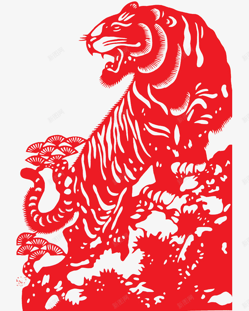 新年窗花png免抠素材_新图网 https://ixintu.com 2017 剪纸 年货 新年 松树 牡丹窗花 老虎 老虎窗花 老虎窗花免抠