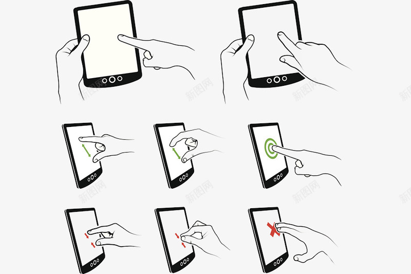 手机程序开发手势psd免抠素材_新图网 https://ixintu.com APP开发 拨动 点击下载 用户体验 长按