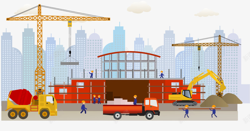 城市建筑png免抠素材_新图网 https://ixintu.com 单位工程 工程图 工程素材 建筑素材 施工图 施工素材 施工车辆 矢量吊塔 矢量城市剪影 矢量工程 矢量施工 矢量素材