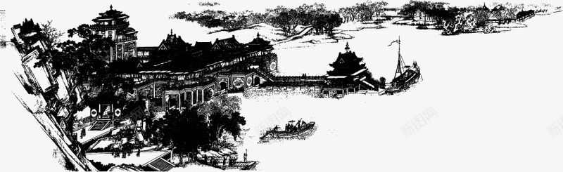古典清明上河图黑白稿矢量图ai免抠素材_新图网 https://ixintu.com 古典矢量素材 清明上河图 清明节插画 黑白稿 矢量图