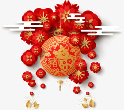 中国风花纹猪年装饰图案矢量图素材