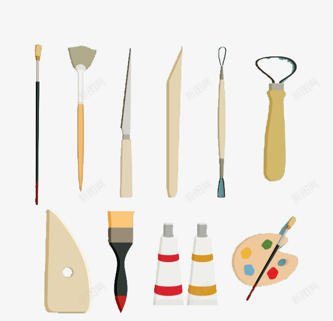 油画工具主题png免抠素材_新图网 https://ixintu.com 工具 毛笔 油画 画板 美术