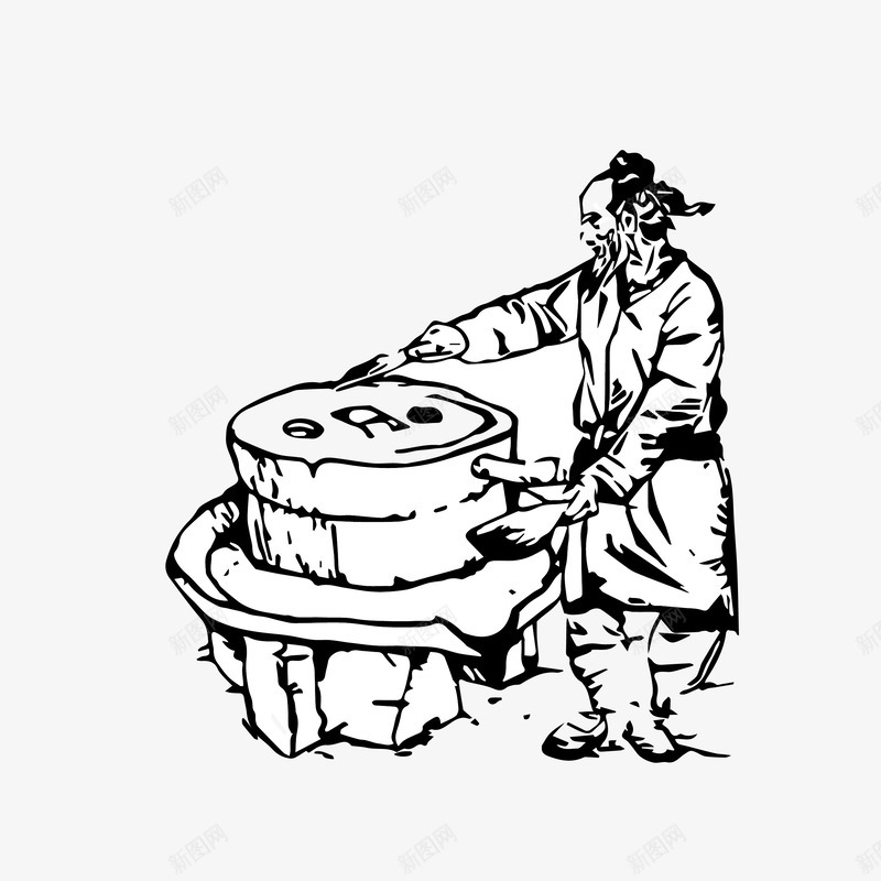 手绘石磨矢量图图标ai_新图网 https://ixintu.com 中国风 人物磨豆子 传统工艺 手绘 手绘石磨 石磨 磨豆子 线描 矢量图