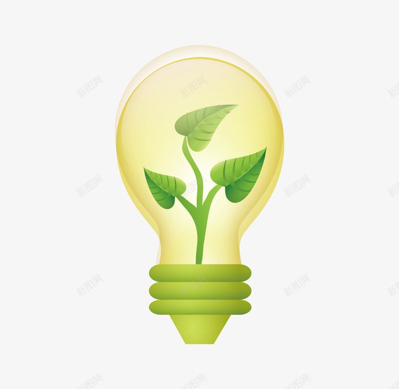 卡通绿植和灯泡简图png免抠素材_新图网 https://ixintu.com 创意 卡通 叶子 植物 灯泡 绿植 节约用电