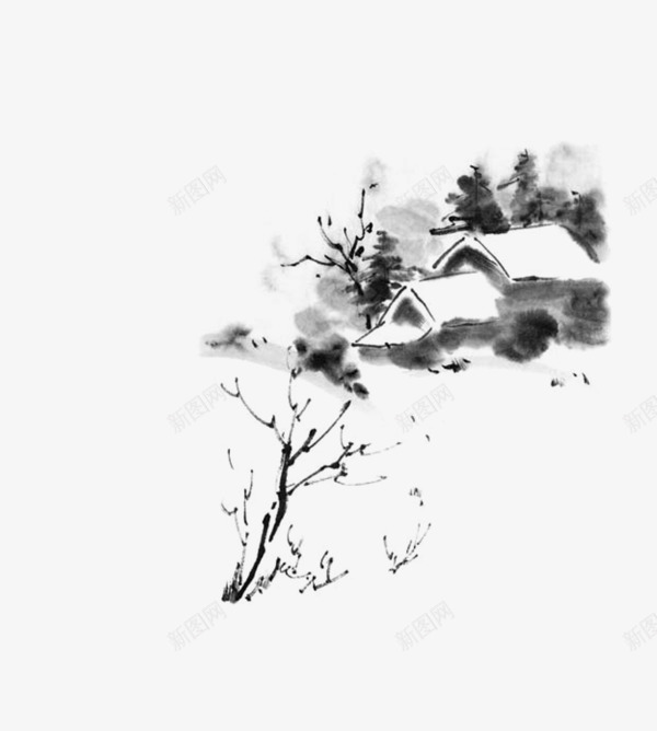 中国元素中国风房子png免抠素材_新图网 https://ixintu.com 中国元素 中国风素材 国画 新图网 水墨 水墨风格
