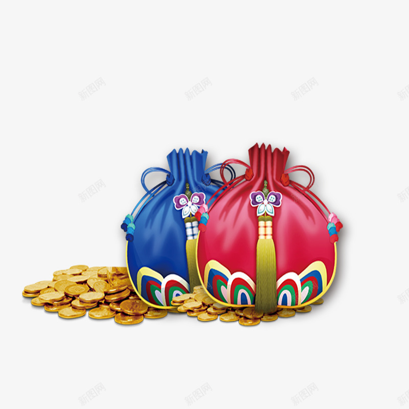 福袋png免抠素材_新图网 https://ixintu.com 年货 年货节 拜年 新年元素 新年福袋 猴年 金币 阿里年货节