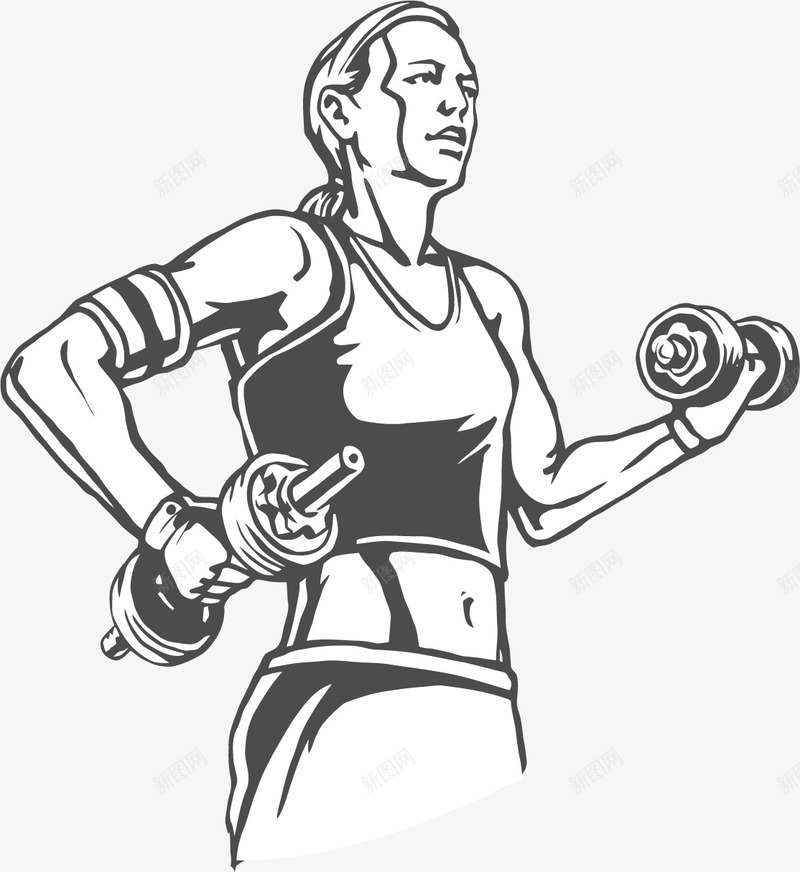 卡通素描玩哑铃的人物png免抠素材_新图网 https://ixintu.com 健身 减肥 卡通人物 哑铃 简笔画 素描 锻炼 黑白人物画