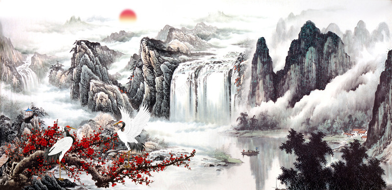 大河江山山水画背景psd免抠素材_新图网 https://ixintu.com 大河江山 山水画 山水画壁纸 山水画素材下载 溪流 素材 背景
