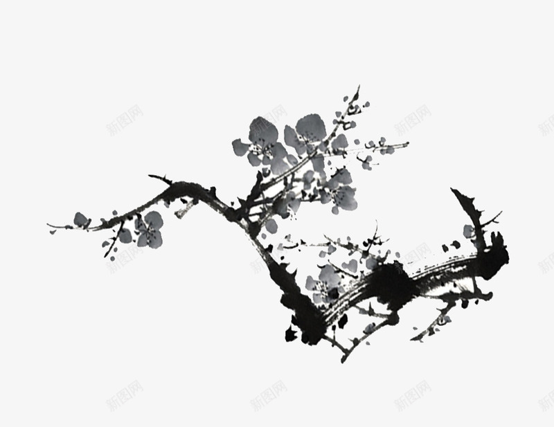 墨梅png免抠素材_新图网 https://ixintu.com 植物 水墨画 黑色
