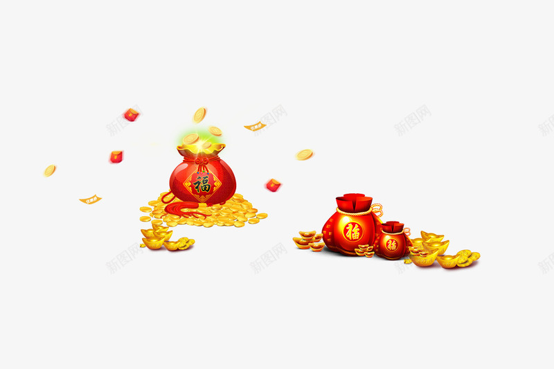 新年福袋金币png免抠素材_新图网 https://ixintu.com 年福袋 新 红色 金币