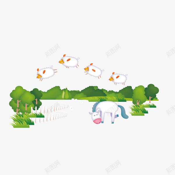 卡通动物绿色草地背景装饰图案矢量图ai免抠素材_新图网 https://ixintu.com 动物 卡通 小绵羊 绿色草地 背景装饰图案 矢量图