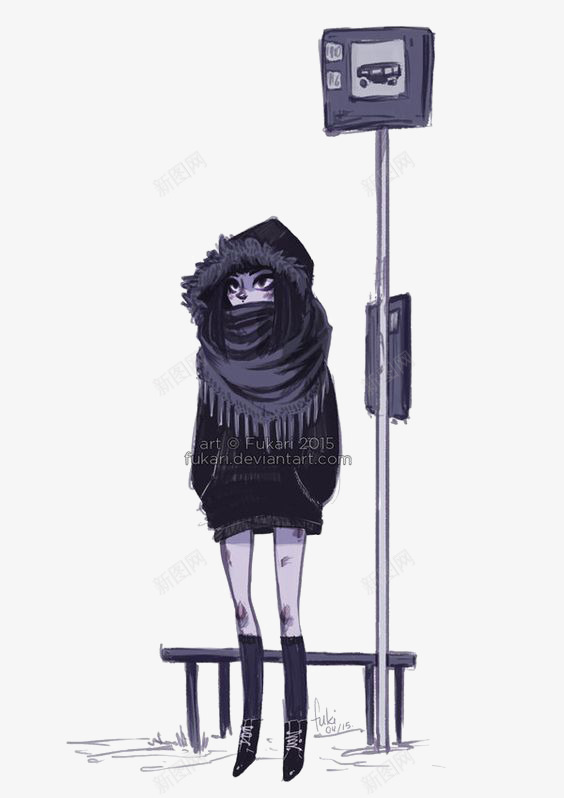 等车的女孩png免抠素材_新图网 https://ixintu.com 公交车 冬天 创意女生 大衣 手绘女生 等车