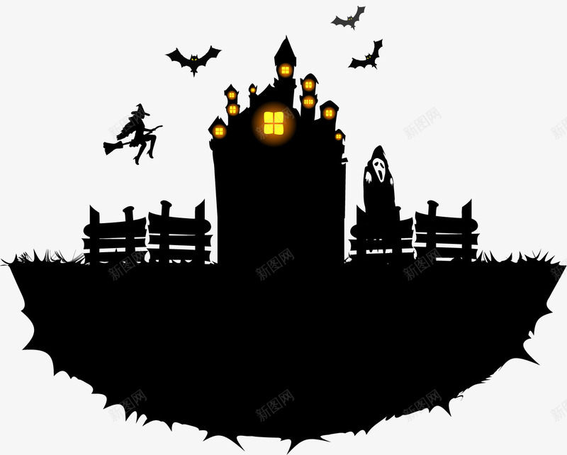 万圣节HALLOWEEN元素png免抠素材_新图网 https://ixintu.com 万圣节HALLOWEEN黑色城堡蝙蝠